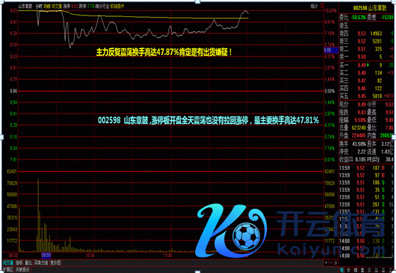 下图：002598 山东章饱读当天K线图